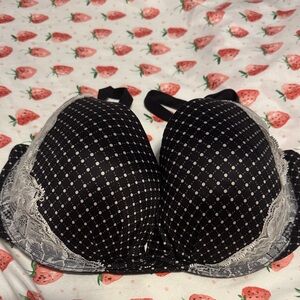 Victoria's Secret Black and White Polka Dot Lace-Trim Push-Up Bra